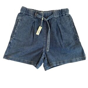 Max Studio Large‎ Indigo Blue Pleated Belted Shorts NWT 5706R09